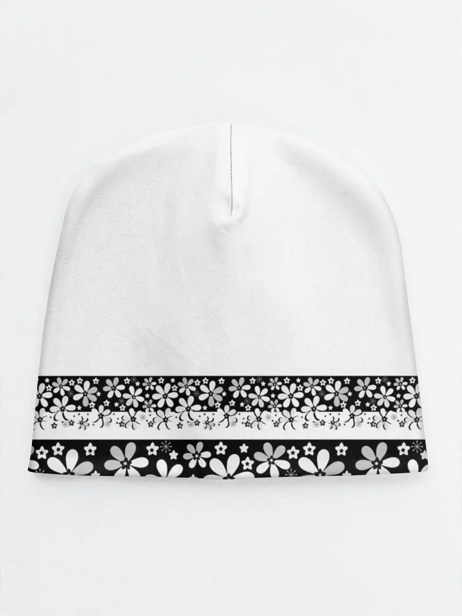 Детская шапка / Черно-белый цветочный принт
