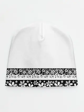Детская шапка / Черно-белый цветочный принт