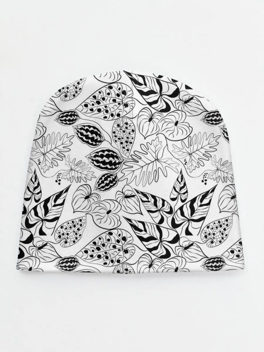 Детская шапка / Черно-белый узор Тропики