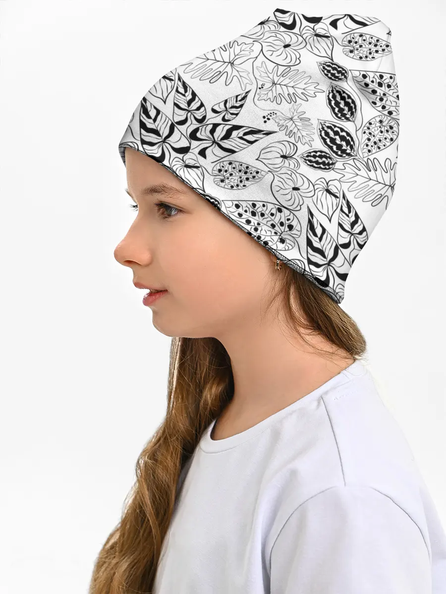 Детская шапка / Черно-белый узор Тропики