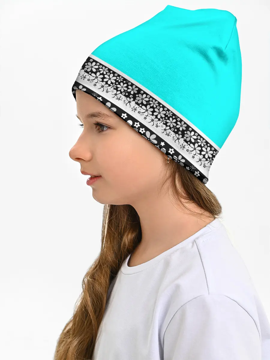 Детская шапка / Цветочный бирюзовый узор