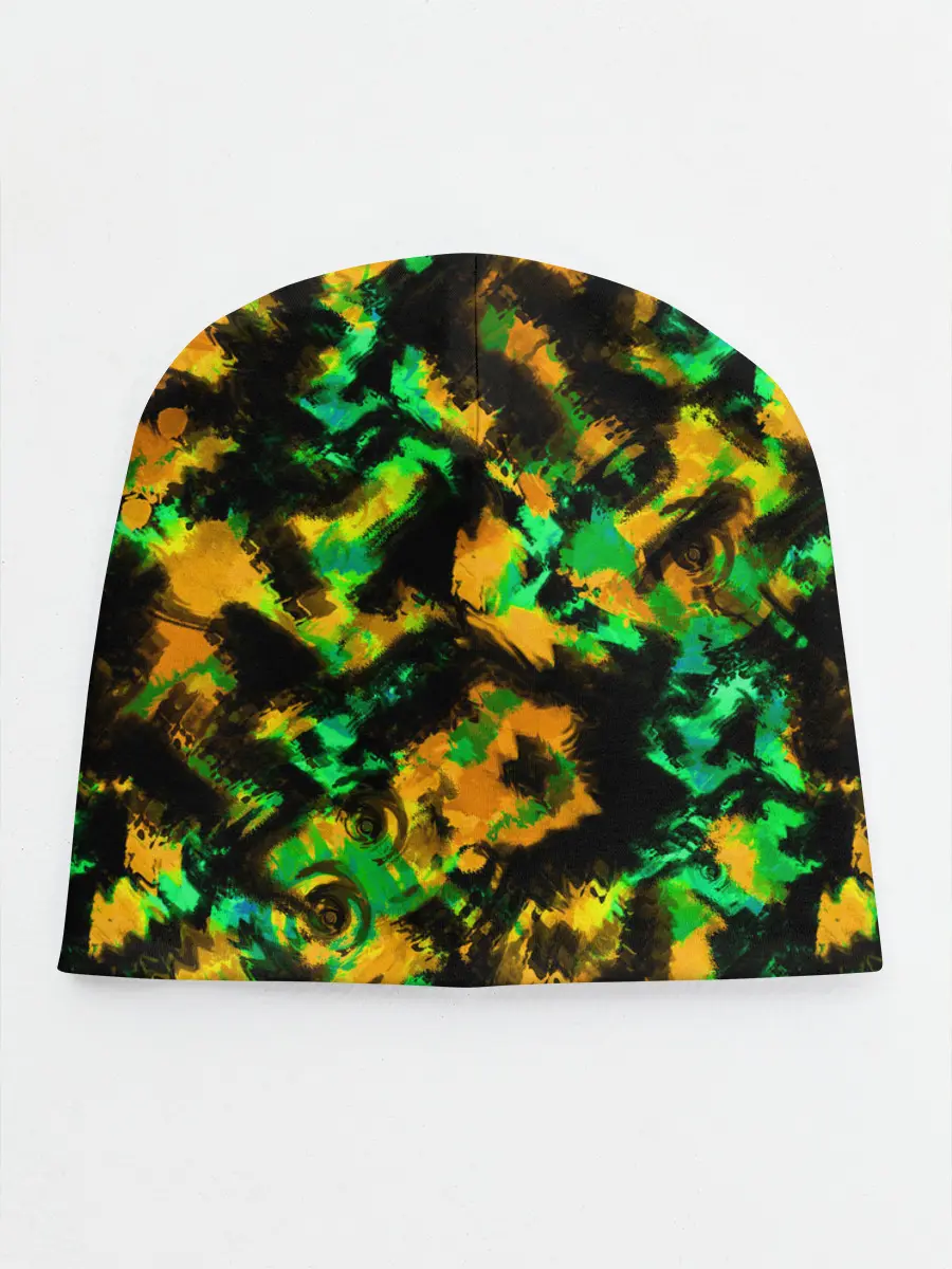 Детская шапка / Абстрактный желто-зеленый узор