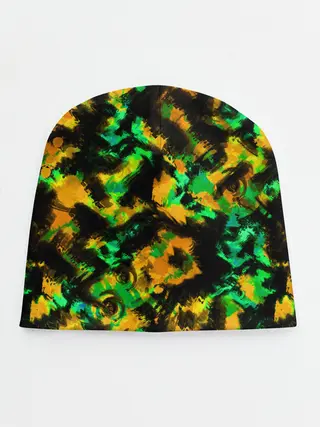 Детская шапка / Абстрактный желто-зеленый узор