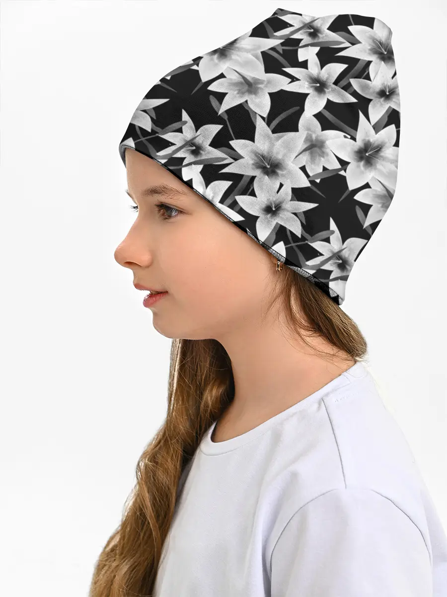 Детская шапка / Лилии черно-белые