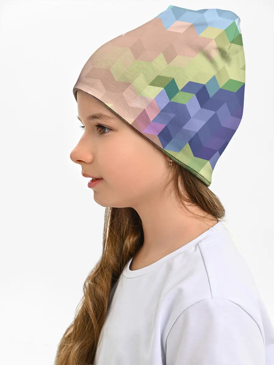 Детская шапка / Абстрактный бежево-синий узор