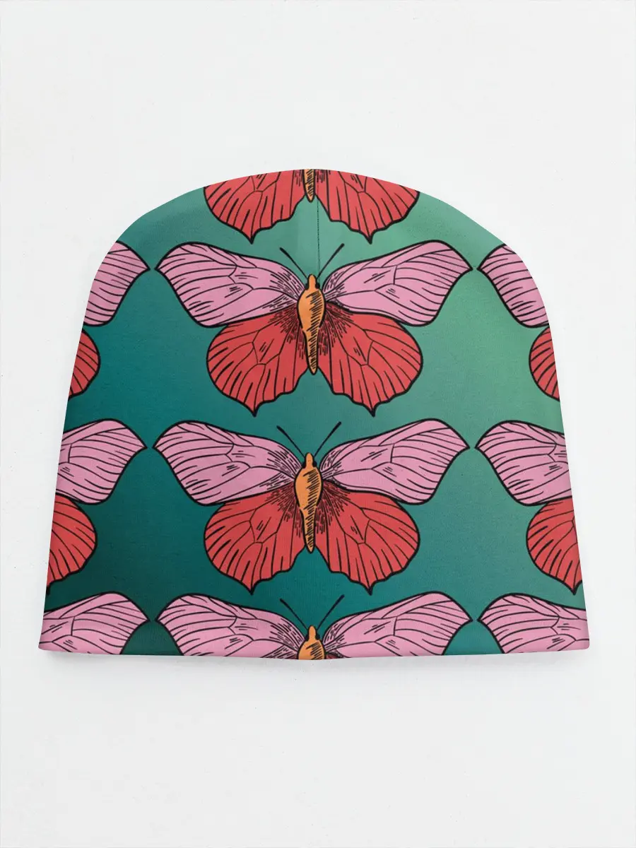 Детская шапка / Зеленый принт с бабочками :)