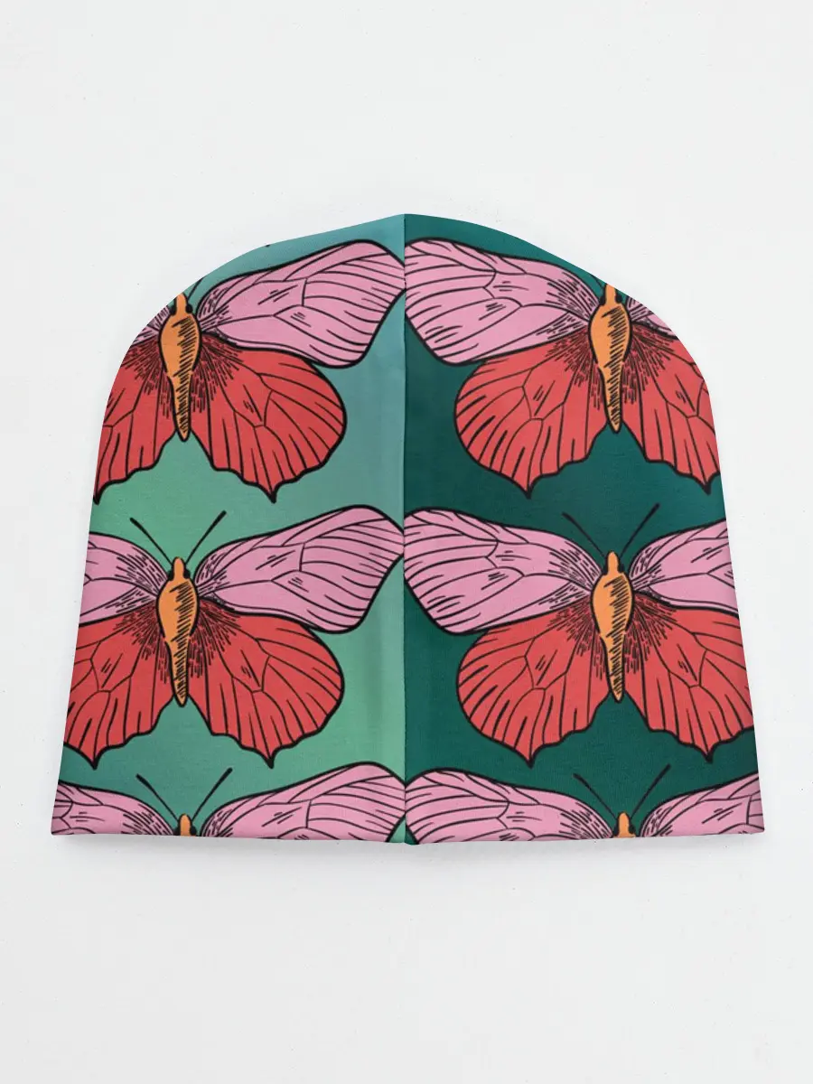 Детская шапка / Зеленый принт с бабочками :)