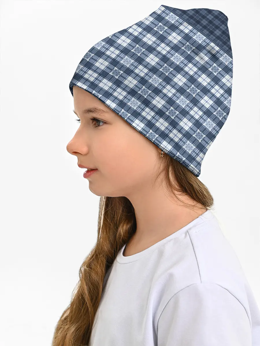 Детская шапка / Синий узор в клетку