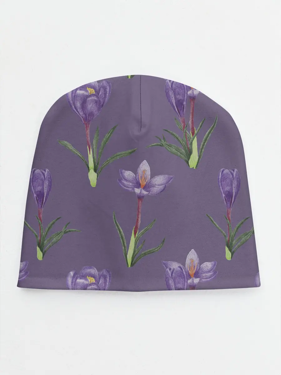 Детская шапка / Цветы шафрана на фиолетовом