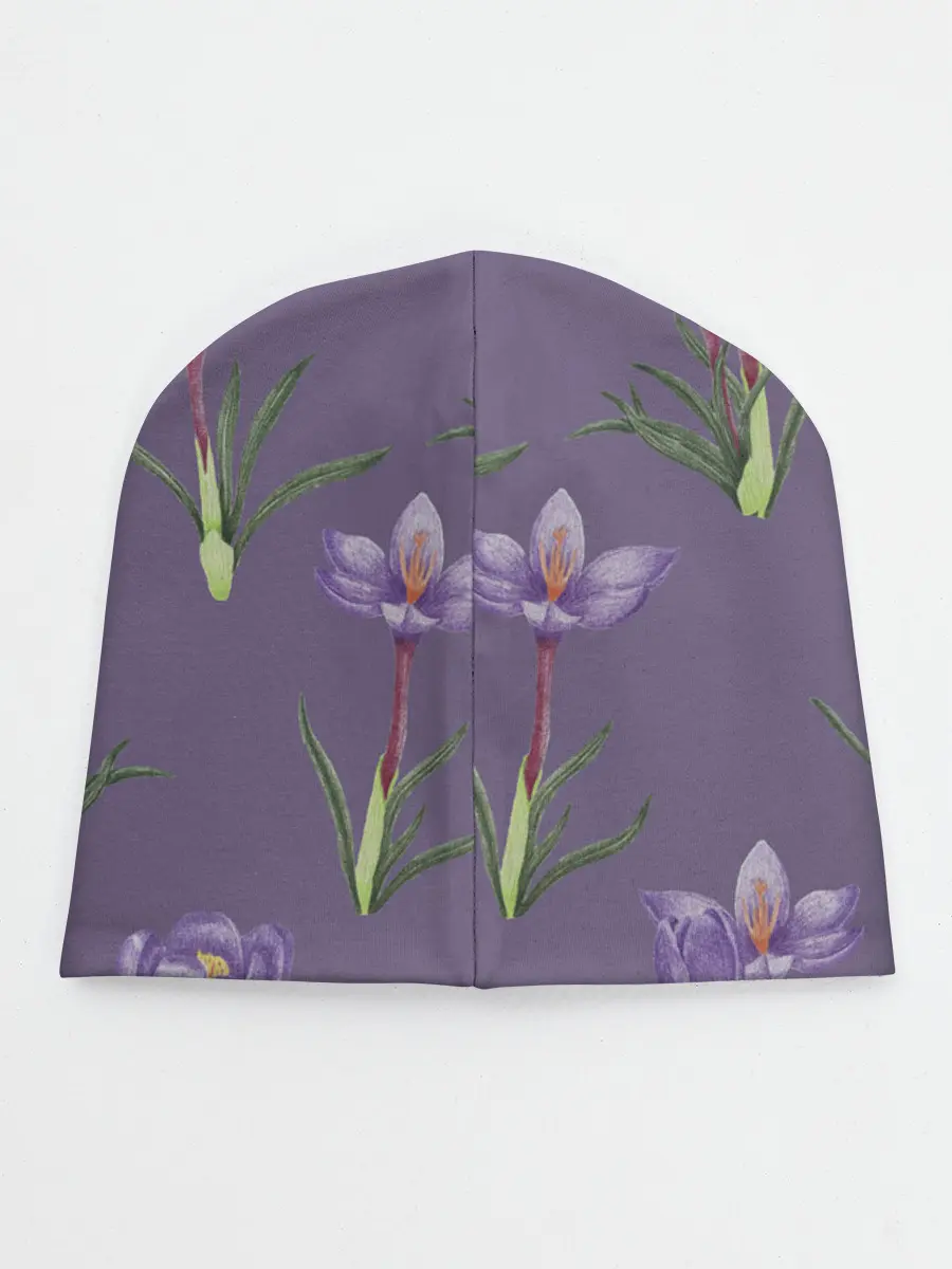 Детская шапка / Цветы шафрана на фиолетовом