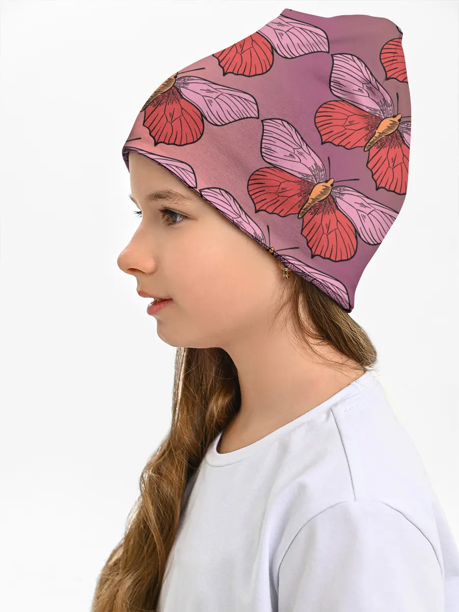 Детская шапка / Розовый принт с бабочками