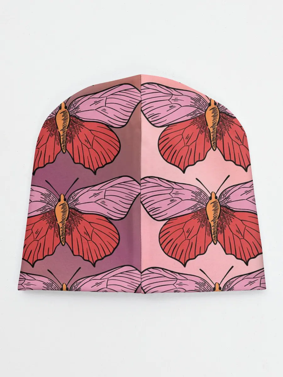 Детская шапка / Розовый принт с бабочками