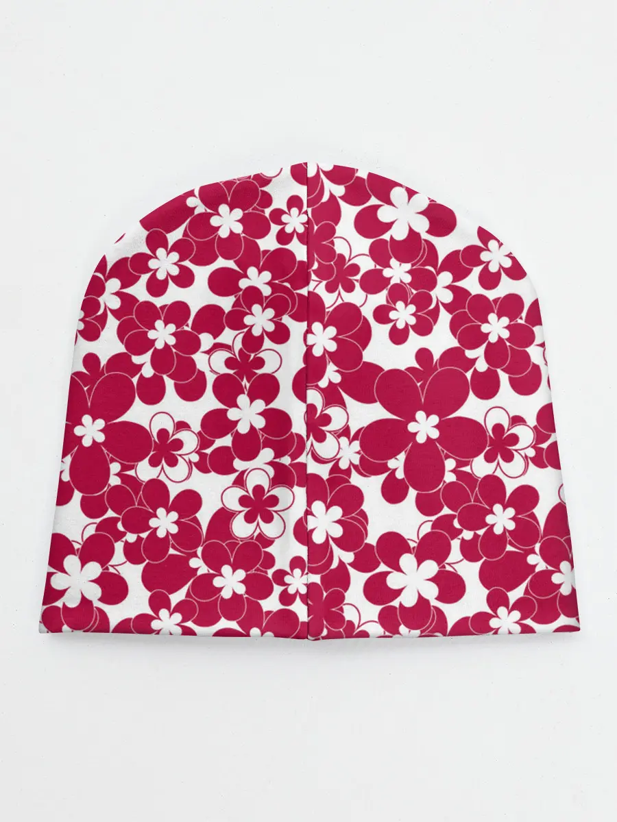 Детская шапка / Бело-красный цветочный