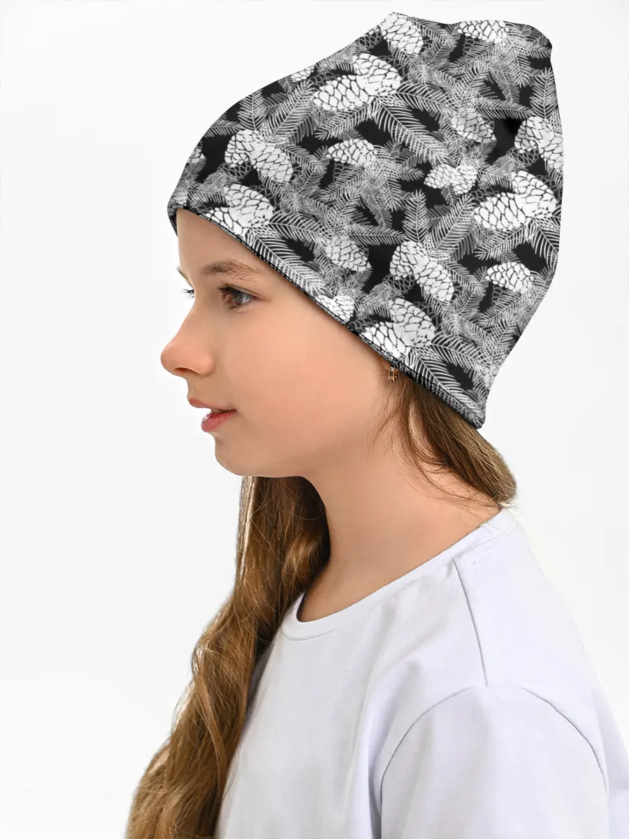 Детская шапка / Черно-белый узор шишки