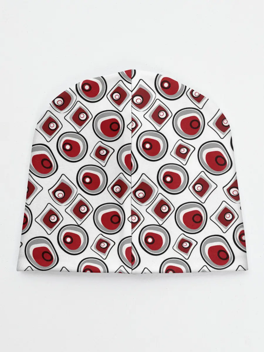 Детская шапка / Красно черный узор на белом