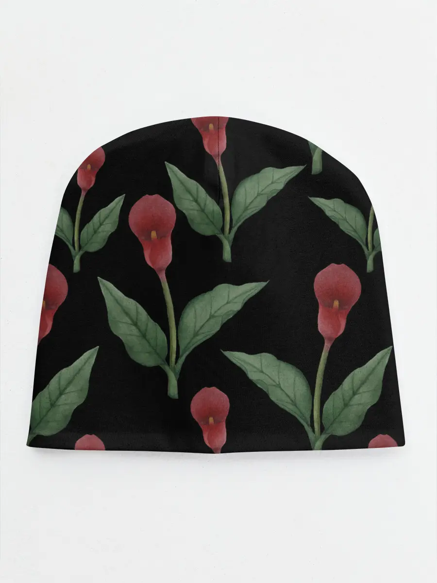 Детская шапка / Красные каллы на черном