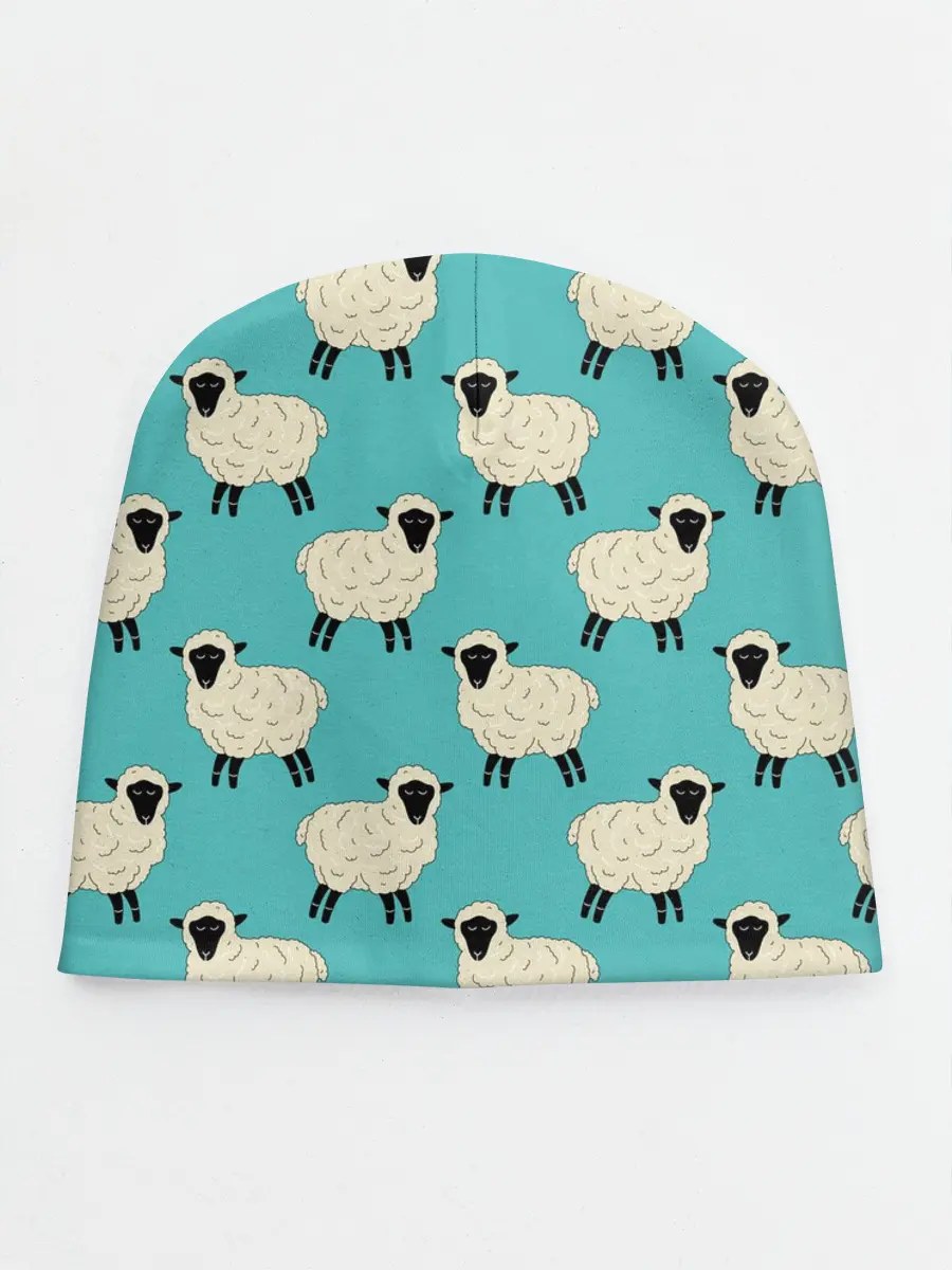 Детская шапка / Овечки паттерн на бирюзовом