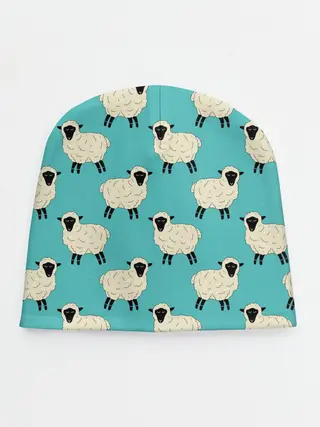 Детская шапка / Овечки паттерн на бирюзовом