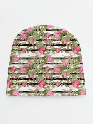 Детская шапка / Акварельные розы на полосатом