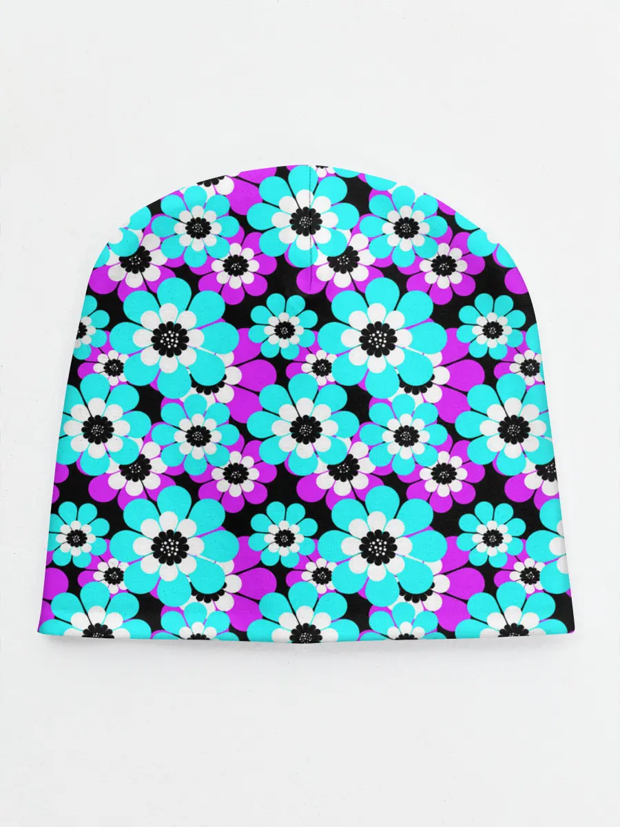 Детская шапка / Яркие бирюзовые цветы