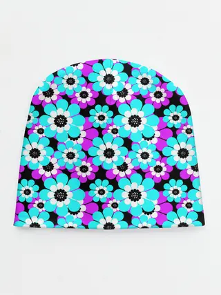 Детская шапка / Яркие бирюзовые цветы