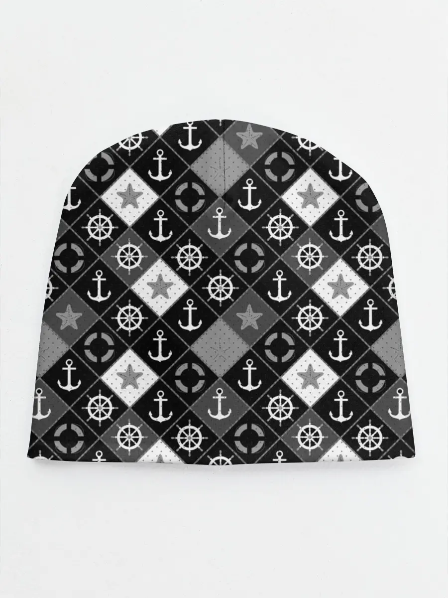 Детская шапка / Черно-белый морской плед