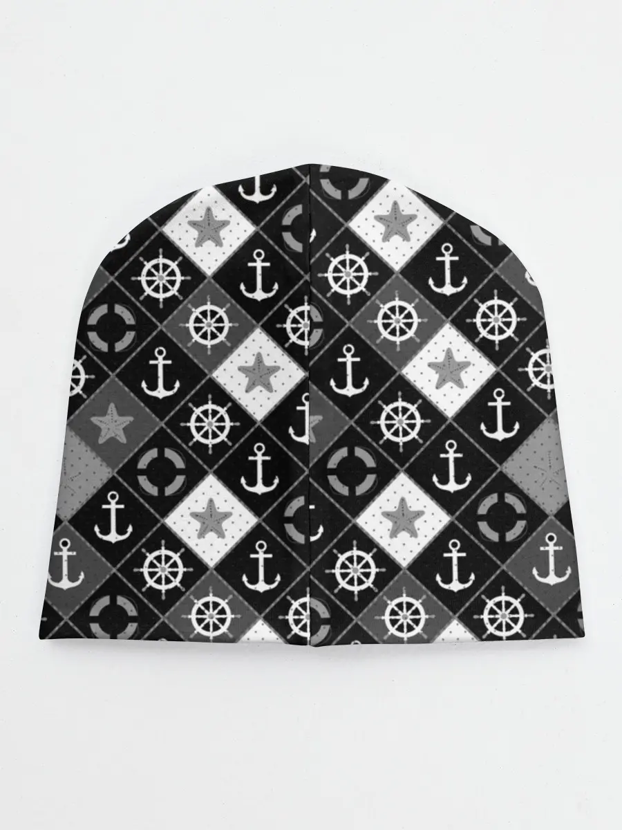 Детская шапка / Черно-белый морской плед
