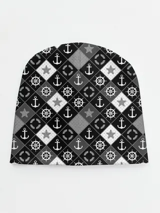 Детская шапка / Черно-белый морской плед