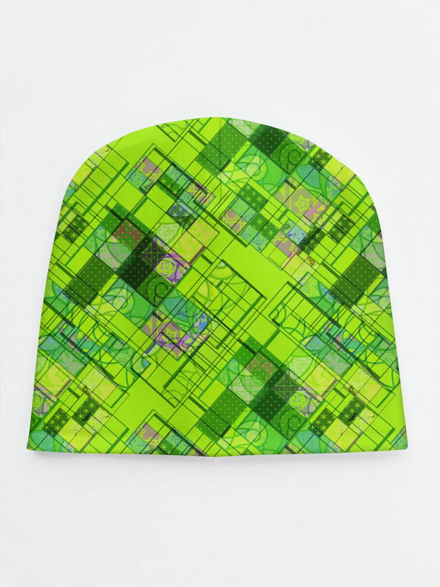 Детская шапка / Ярко-зеленый абстрактный узор