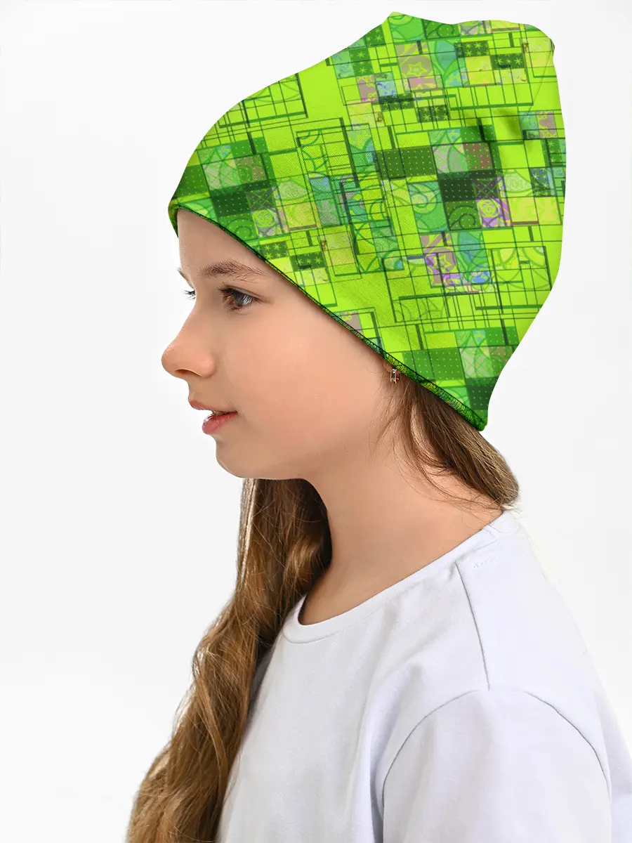 Детская шапка / Ярко-зеленый абстрактный узор