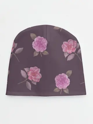 Детская шапка / Камелии на вишневом фоне