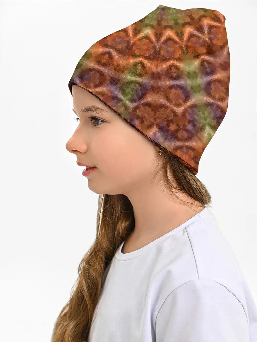 Детская шапка / Оранжево-оливковый калейдоскоп