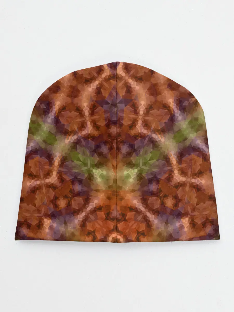 Детская шапка / Оранжево-оливковый калейдоскоп