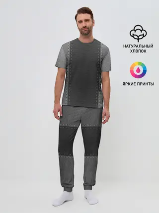 Мужская пижама с брюками / Черно-Серая Кожа