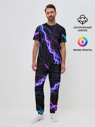 Мужская пижама с брюками / НЕОНОВАЯ МОЛНИЯ / ГРОЗА