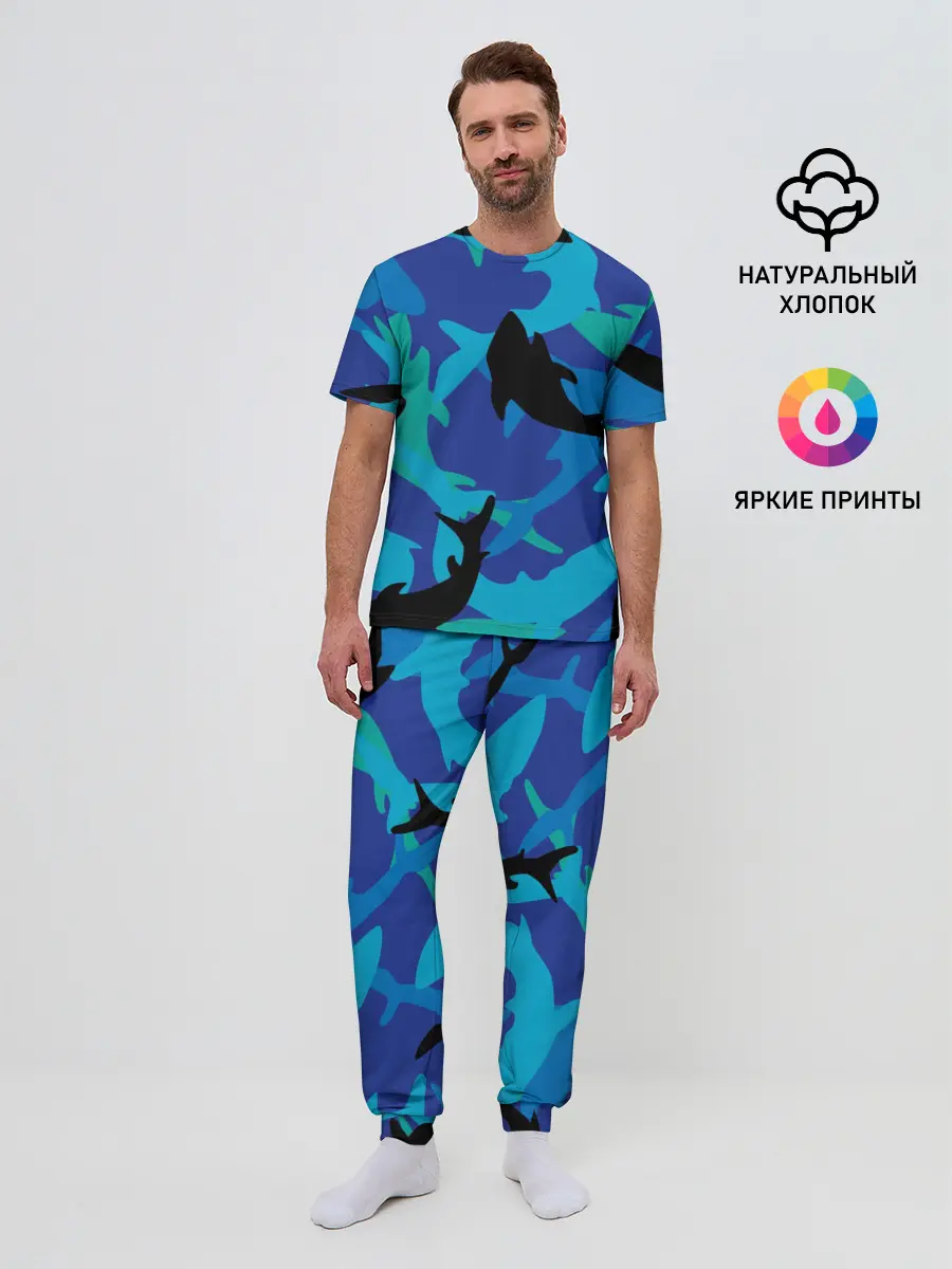 Мужская пижама с брюками / Акулы паттерн