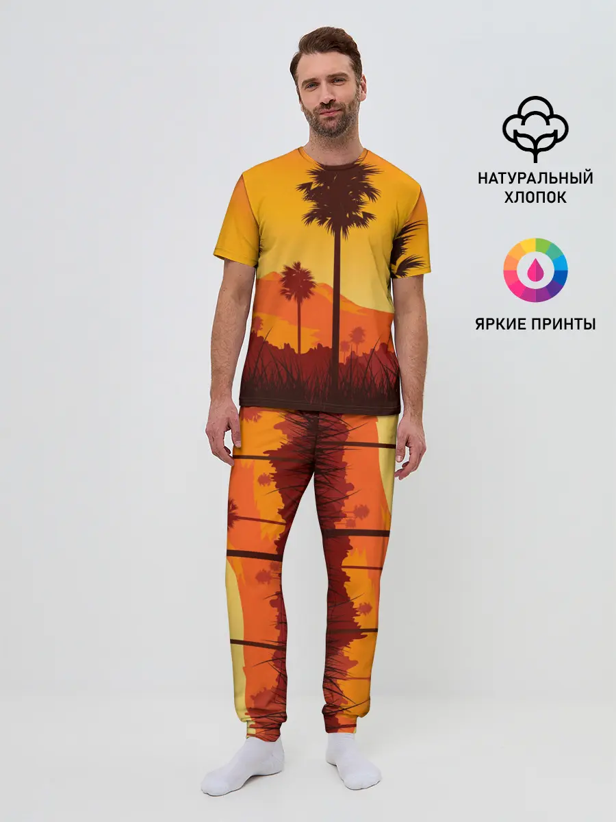 Мужская пижама с брюками / Лето, Пальмы, вечер