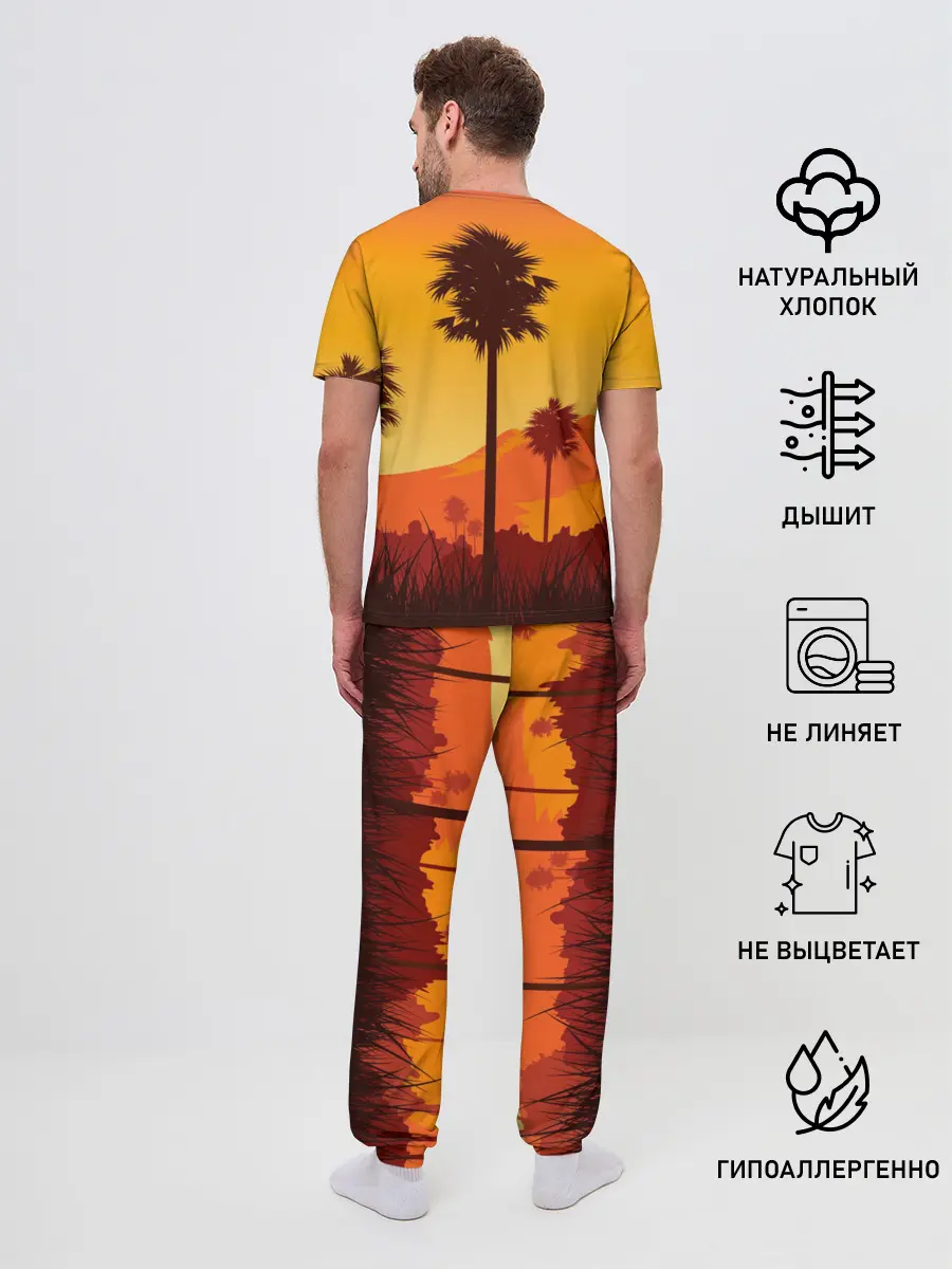 Мужская пижама с брюками / Лето, Пальмы, вечер