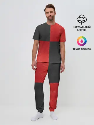 Мужская пижама с брюками / Черно-красная Кожа