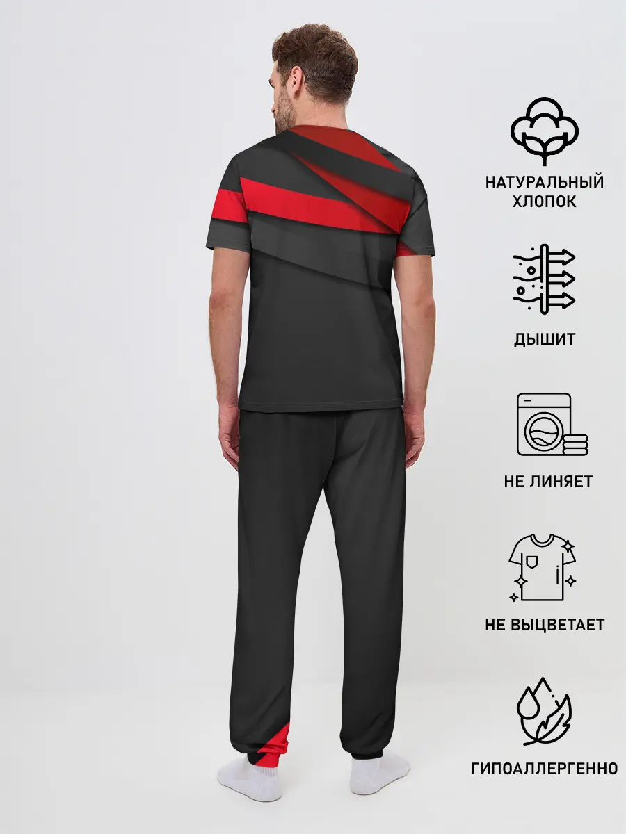 Мужская пижама с брюками / Красные полосы