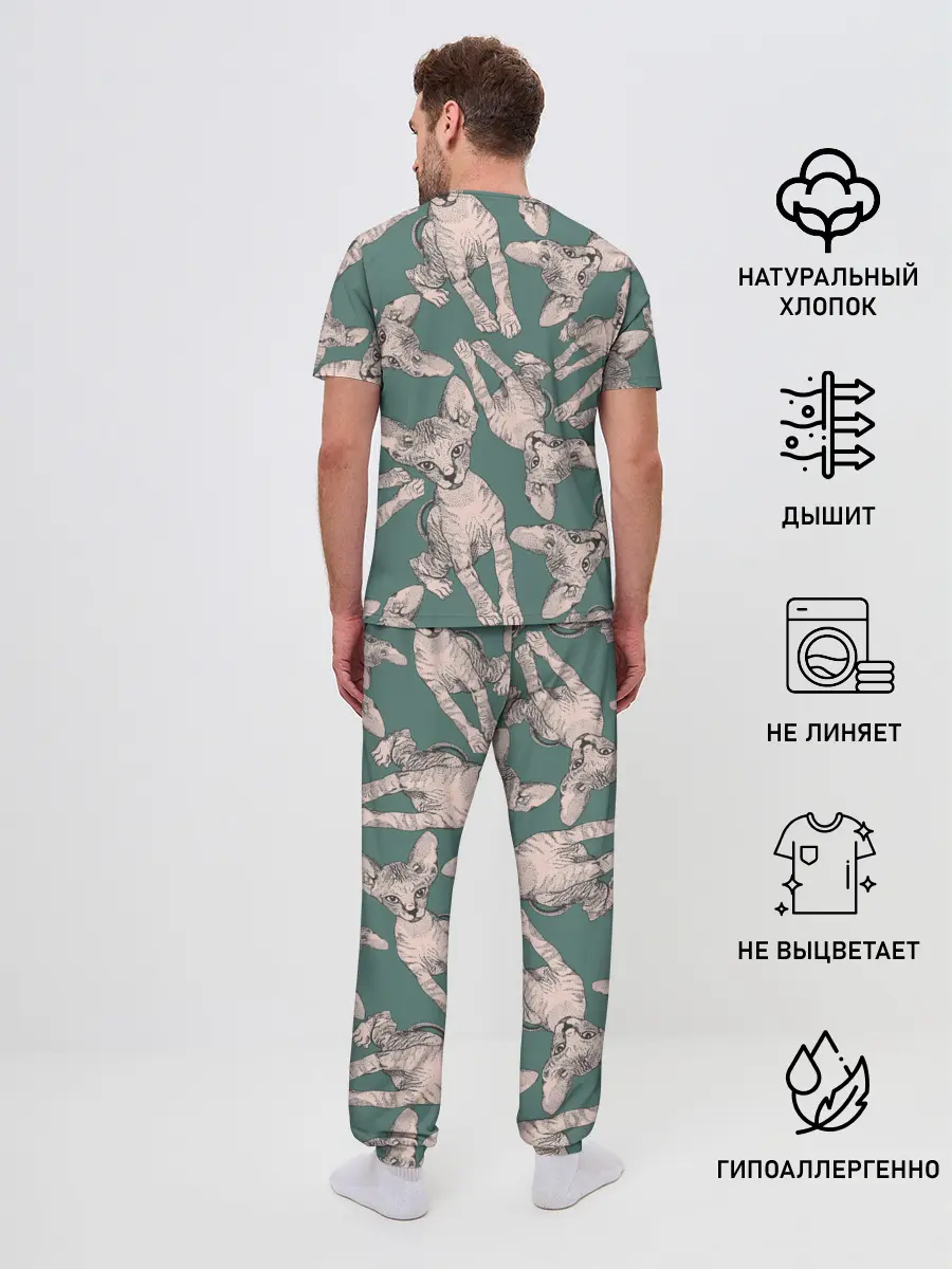 Мужская пижама с брюками / Котёнок сфинкса
