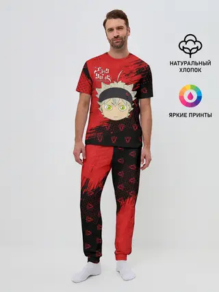 Мужская пижама с брюками / Чёрный клевер голова Аста