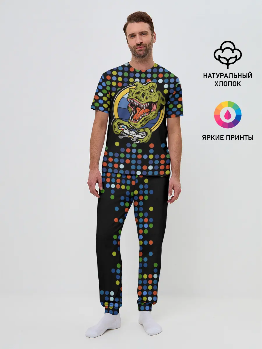 Мужская пижама с брюками / Динозавр-игрок