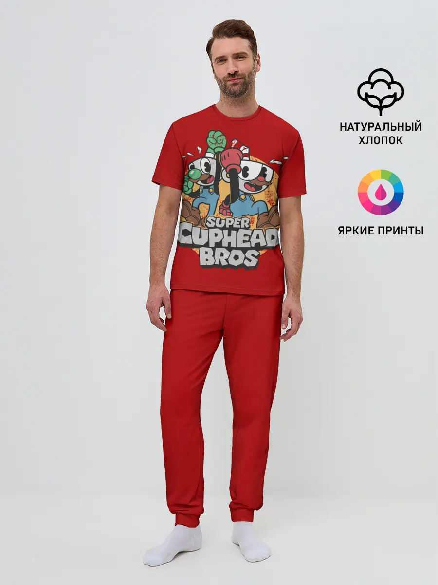 Мужская пижама с брюками / Super Cuphead Bros