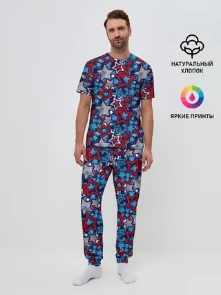 Мужская пижама с брюками / 3D звездочки