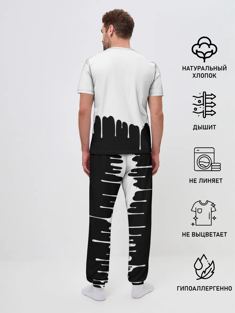 Мужская пижама с брюками / Черный Аста белая краска