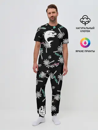 Мужская пижама с брюками / Акула и серфинг