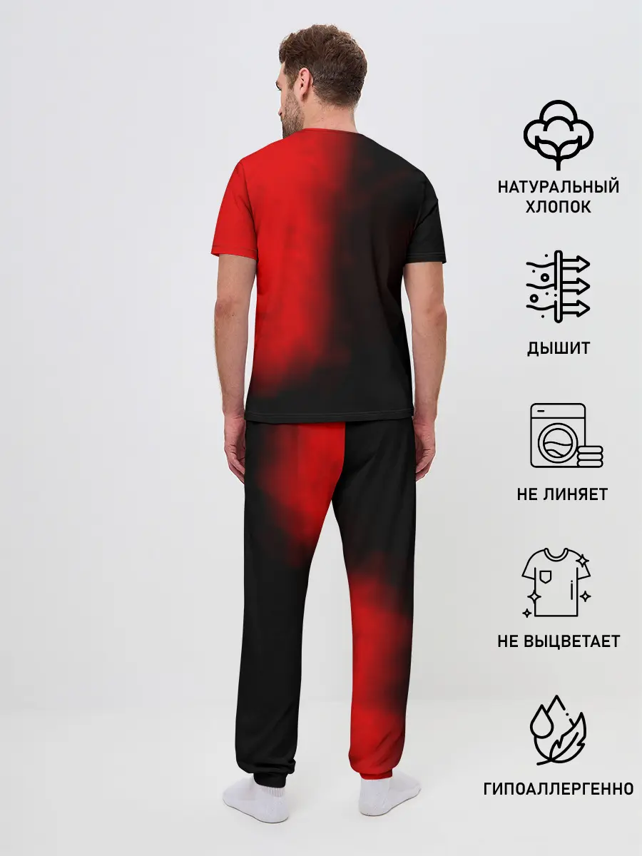 Мужская пижама с брюками / Чёрный Аста красный туман