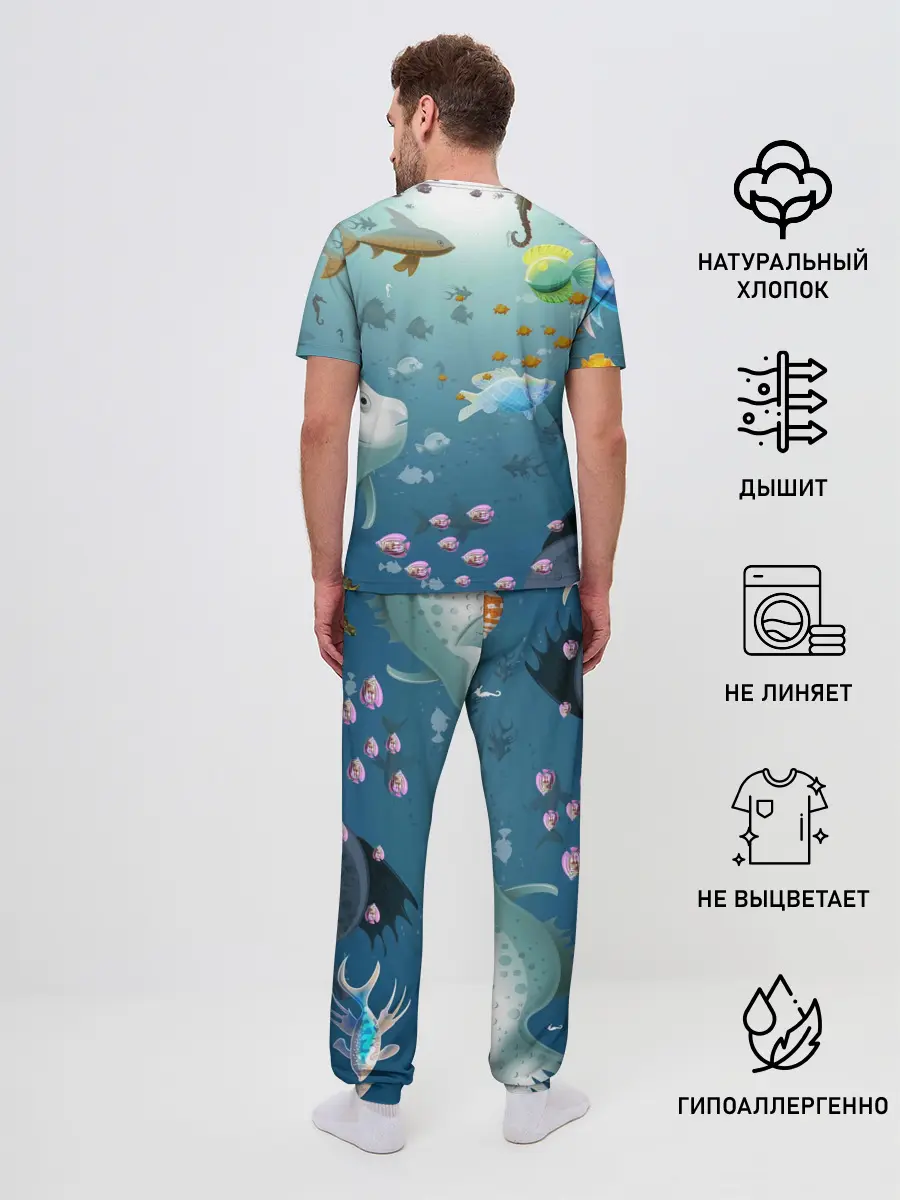 Мужская пижама с брюками / Мультяшные рыбки | Пляжная