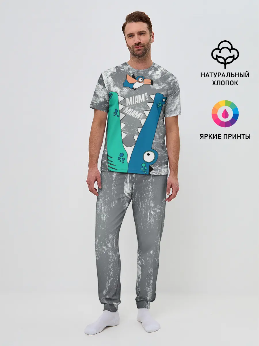 Мужская пижама с брюками / Крокодил и птичка Miam